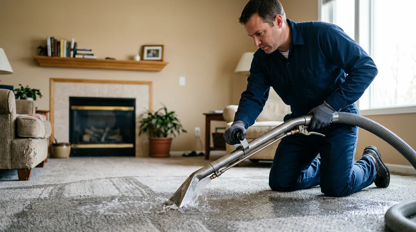 Water damage restoration technician working near Ridgway, IL